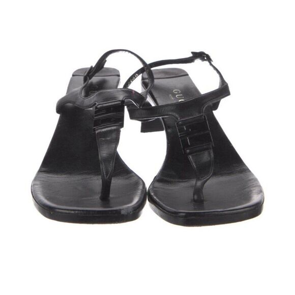 Gucci Authentic Solid Black Leather Thong Slingback Medium Heel Sandals 6.5 - Picture 3 of 8